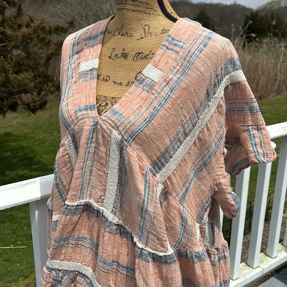 NWOT LULU’S Striped V-Neck Tiered Boho Dress dusty orange size M with pockets - Picture 6 of 12